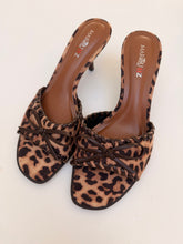 Leopard mules kitten heel