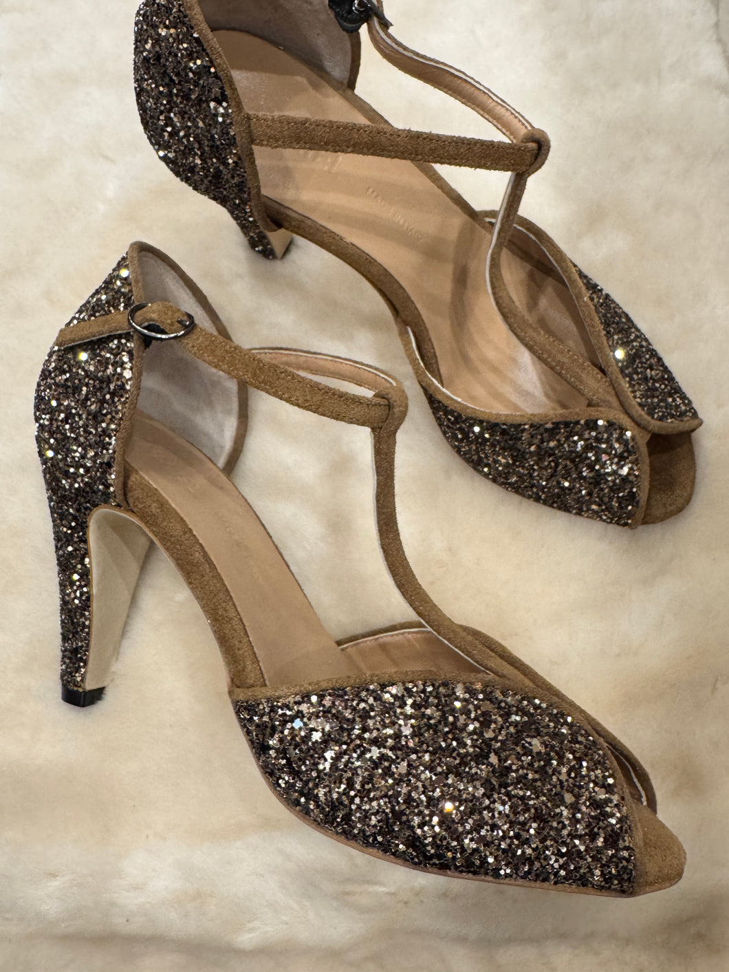 Anniel - high heels camel suede and sparkle
