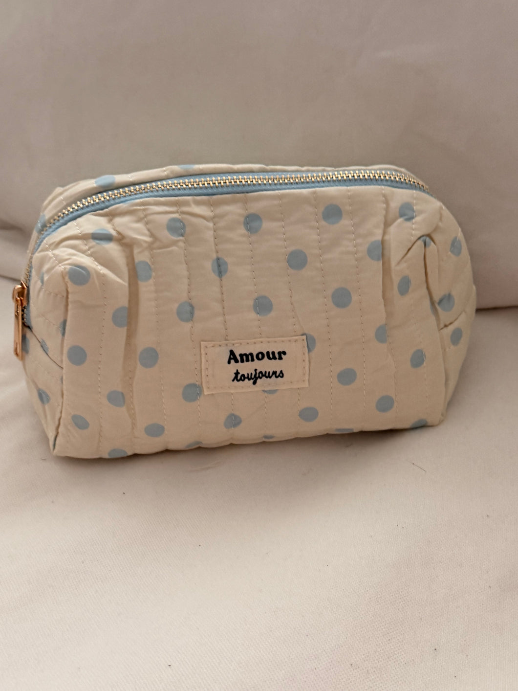 Cream with blue polka dots  pouch