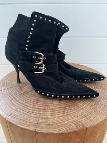 Celine black suede studs boots