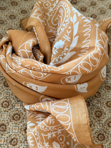Silk bandana scarf camel