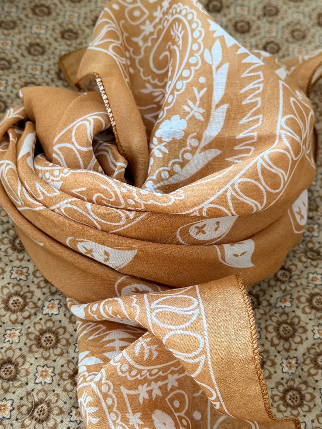 Silk bandana scarf camel