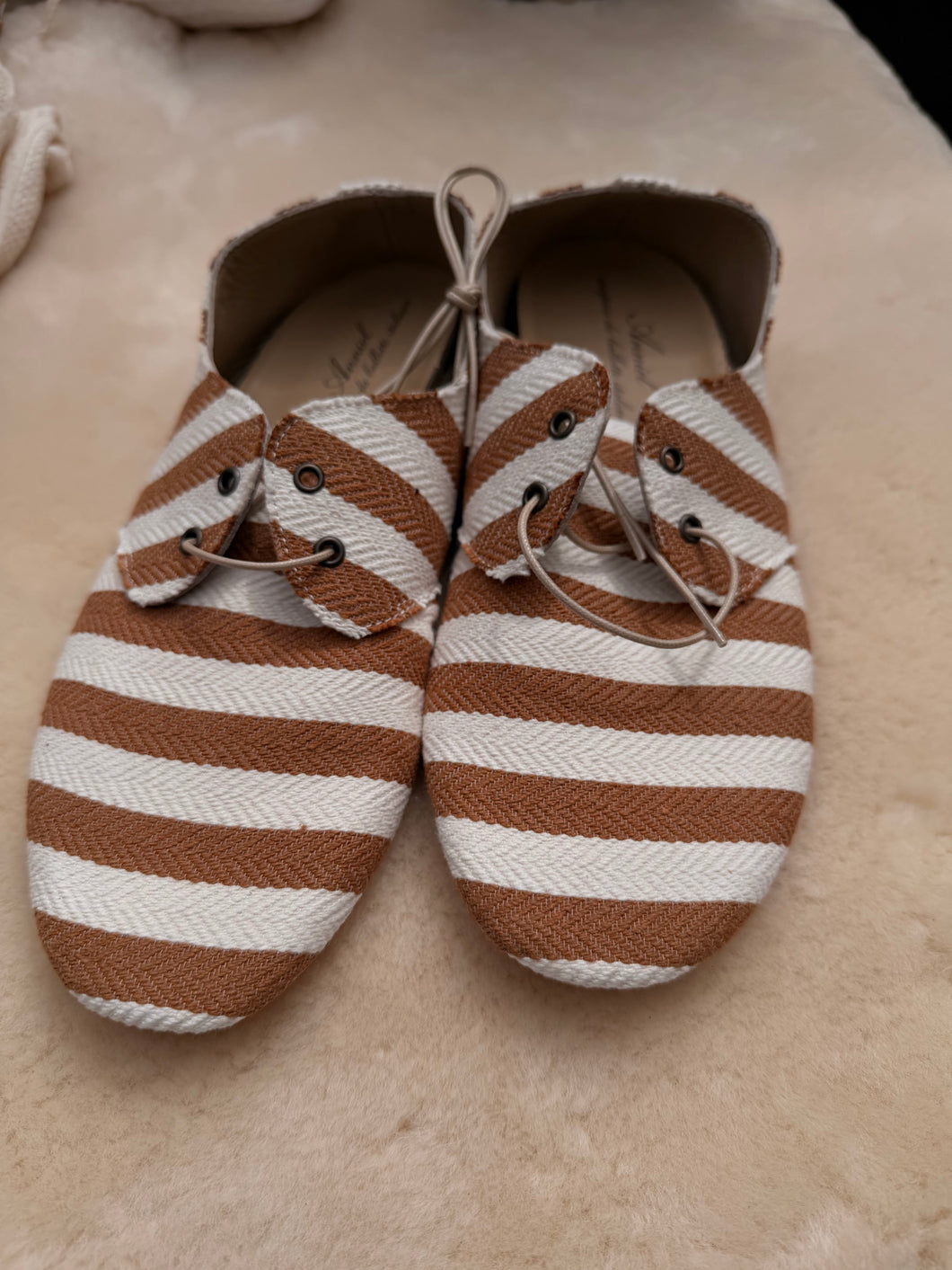 anniel - camel and Off white stripes soft shoes
