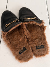 black leather slides