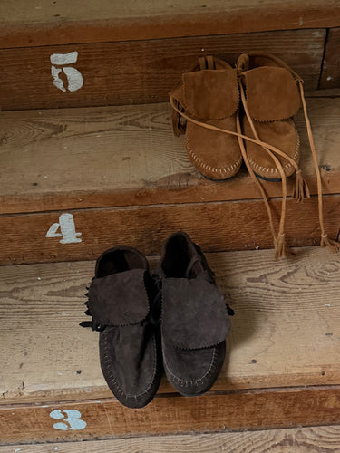 mamapapa - suede fringe chocolate mocassin