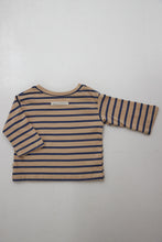 navy and beige stripe tee shirt