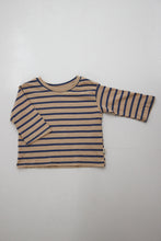 navy and beige stripe tee shirt