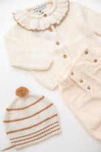 Knitted frill neck cream cardigan