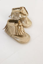 fringe leather gold shoes