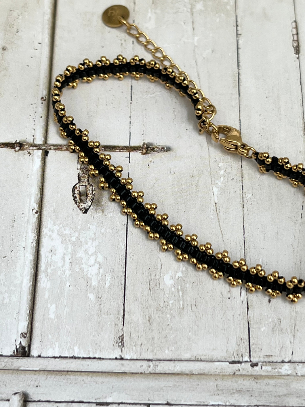 Beaded black bracelet and ring