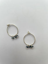 Silver plated hoop midnight stones earrings
